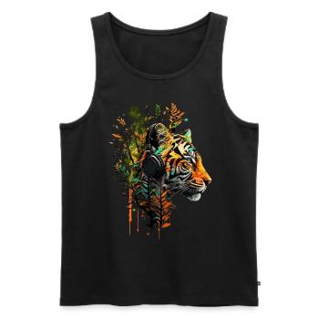 Motif Tigre Zoo Animaux Art Tête de Tigre Motif - Débardeur bio Premium Homme - noir - Devant - Michal (187cm)