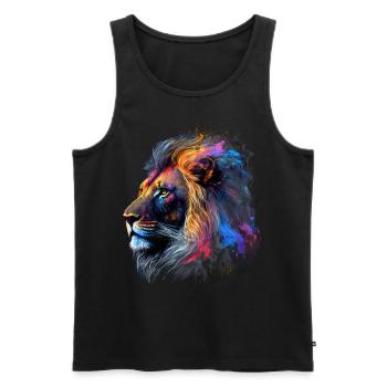 Lion Colorful Big Cat Kuns Animal Gift Africa Zoo - Men's Premium Organic Tank Top - black - Front - AI Model Male 178 light (178cm)