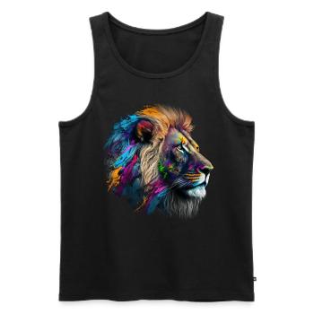 Lion Colorful Big Cat Kuns Animal Gift Africa Zoo - Men's Premium Organic Tank Top - black - Front - AI Model Male 178 light (178cm)