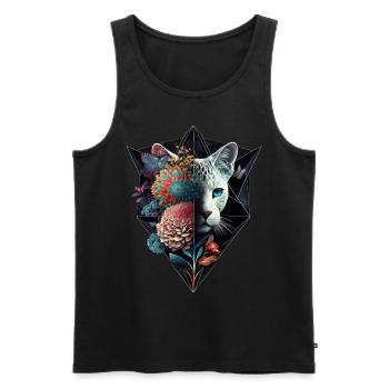 Katze Blumen Kunst Geschenk Katzenmotiv Tier - Männer Premium Bio Tank Top - Schwarz - Vorne - AI Model Male 178 light (178cm)