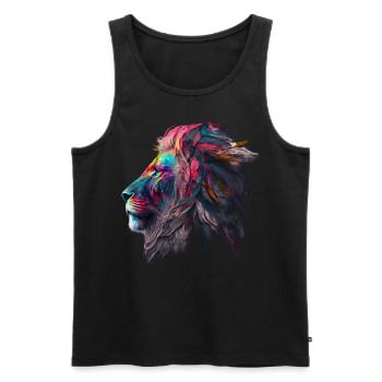 Lion Colorful Big Cat Kuns Animal Gift Africa Zoo - Men's Premium Organic Tank Top - black - Front - AI Model Male 178 light (178cm)