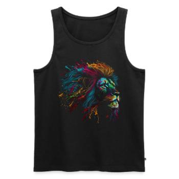 Lion Colorful Big Cat Kuns Animal Gift Africa Zoo - Men's Premium Organic Tank Top - black - Front - AI Model Male 178 light (178cm)