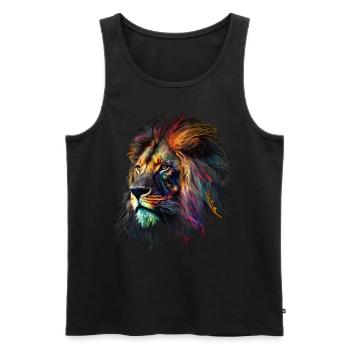 Lion Colorful Big Cat Kuns Animal Gift Africa Zoo - Men's Premium Organic Tank Top - black - Front - AI Model Male 178 light (178cm)
