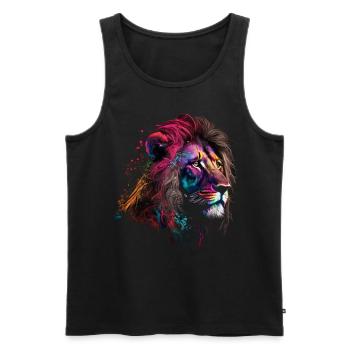 Lion Colorful Big Cat Kuns Animal Gift Africa Zoo - Men's Premium Organic Tank Top - black - Front - AI Model Male 178 light (178cm)