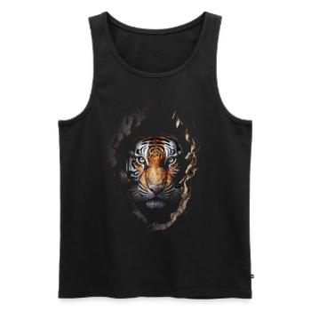 Tiger Wand Loch Raubkatze Tigermotiv Geschenk Tier - Männer Premium Bio Tank Top - Schwarz - Vorne - Michal (187cm)