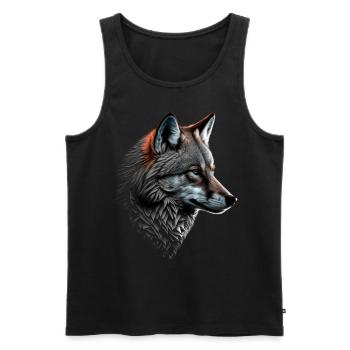 Loup et renard mixtes, cadeau animal de tête d’art - Débardeur bio Premium Homme - noir - Devant - Michal (187cm)