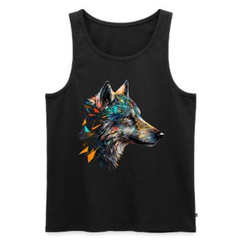 Wolf Bunt Kopf Kunst Geschenk Motiv Tier Wölfe - Männer Premium Bio Tank Top - Schwarz - Vorne - Michal (187cm)