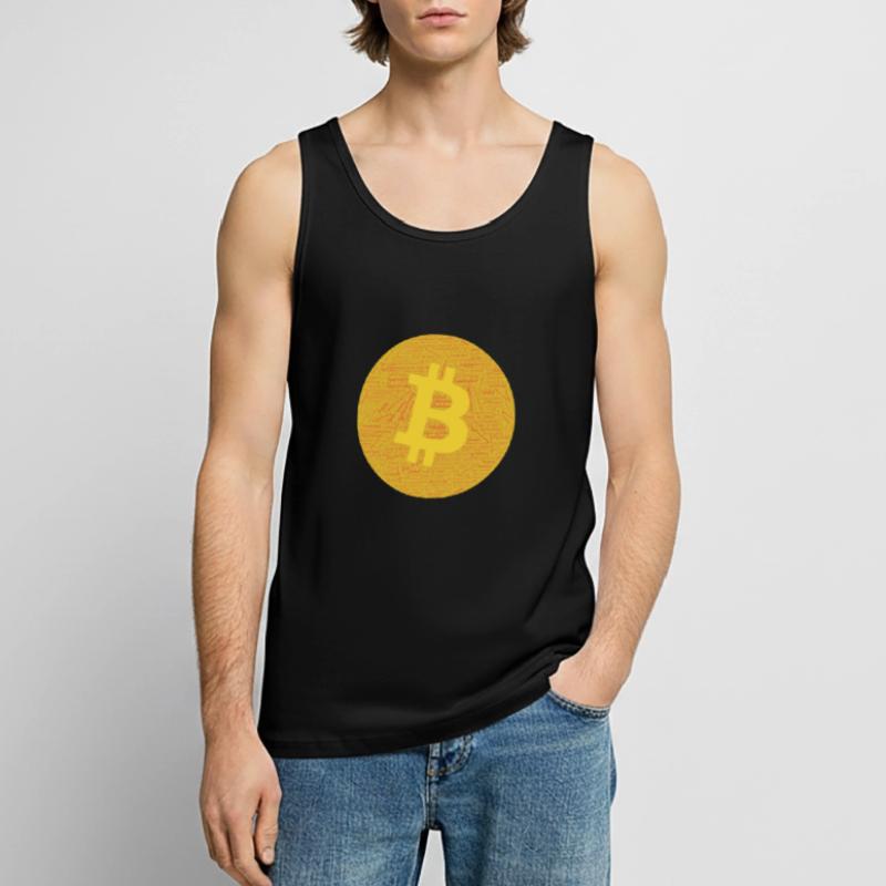Bitcoin Graphic Tee with Words Pattern design. Men's Premium Organic Tank Top