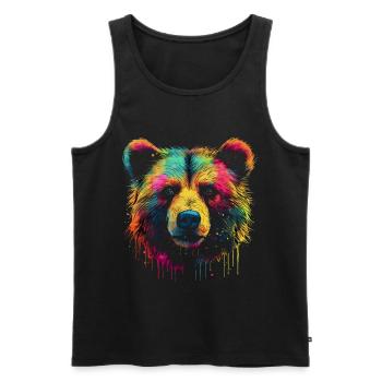 Bear Colorful Forest Artwork Animal Art Gift - Men's Premium Organic Tank Top - black - Front - AI Model Male 178 light (178cm)