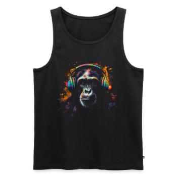 Affe Musik Bunt Geschenk Tiermotiv Tier Kunst - Männer Premium Bio Tank Top - Schwarz - Vorne - AI Model Male 178 light (178cm)
