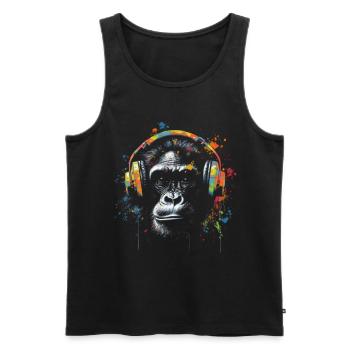 Affe Musik Bunt Geschenk Tiermotiv Tier Dschungel - Männer Premium Bio Tank Top - Schwarz - Vorne - AI Model Male 178 light (178cm)