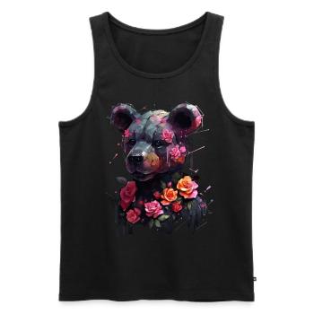 Bear Flowers Roses Woman Gift Animal Motif Art - Men's Premium Organic Tank Top - black - Front - Michal (187cm)
