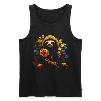 Paresseux Animal Cadeau Animal Motif Fleurs - Débardeur bio Premium Homme - noir - Devant - AI Model Male 178 light (178cm)