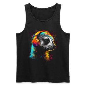 Suricates Casque Animal Music Art Musicien - Débardeur bio Premium Homme - noir - Devant - Michal (187cm)