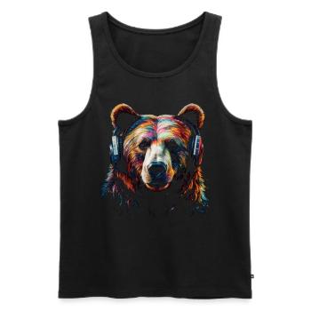 Bear Music Casque Forest Animals Art Animal coloré - Débardeur bio Premium Homme - noir - Devant - Michal (187cm)