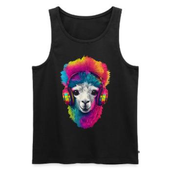 Alpaka Tier Kopfhörer Kunstmotiv Buntes Llama - Männer Premium Bio Tank Top - Schwarz - Vorne - AI Model Male 178 light (178cm)