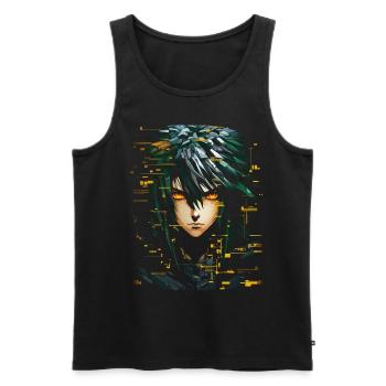 Anime Männer Pixel Kunst Grafik Fantasie Anime - Männer Premium Bio Tank Top - Schwarz - Vorne - AI Model Male 178 light (178cm)