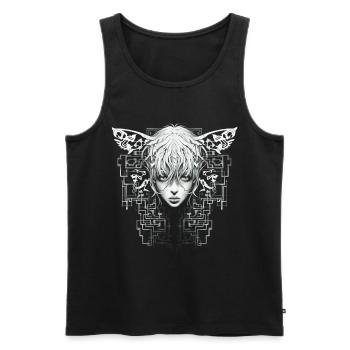 Anime Dessin Mandala Art Graphique Motif Visage - Débardeur bio Premium Homme - noir - Devant - AI Model Male 178 light (178cm)