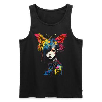Anime Papillon Texte Coloré Graphique Femmes Anim - Débardeur bio Premium Homme - noir - Devant - AI Model Male 178 light (178cm)