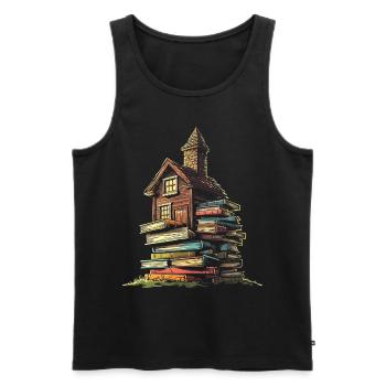 Buch Haus Grafik Motiv Buch - Männer Premium Bio Tank Top - Schwarz - Vorne - AI Model Male 178 light (178cm)