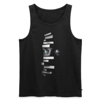 Book Men Artwork Blue Eyes Drawing Art - Men's Premium Organic Tank Top - black - Front - AI Model Male 178 light (178cm)