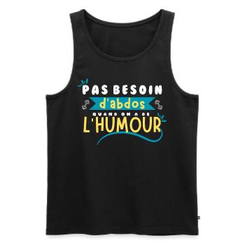Pas besoin d'abdos quand on a de l'humour ! - Débardeur bio Premium Homme - noir - Devant - AI Model Male 178 light (178cm)
