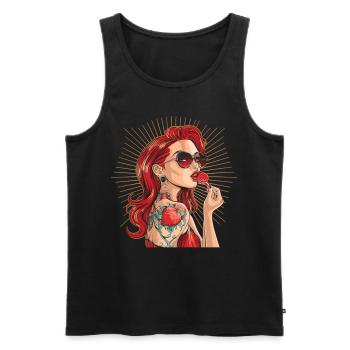 Rote Haare Rockabilly Pin Up Girl 50s - Männer Premium Bio Tank Top - Schwarz - Vorne - AI Model Male 178 light (178cm)