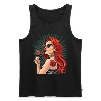 Rote Haare Rockabilly Pin Up Girl 50s - Männer Premium Bio Tank Top - Schwarz - Vorne - AI Model Male 178 light (178cm)