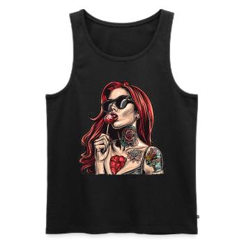 Rote Haare Rockabilly Pin Up Girl 50s - Männer Premium Bio Tank Top - Schwarz - Vorne - AI Model Male 178 light (178cm)