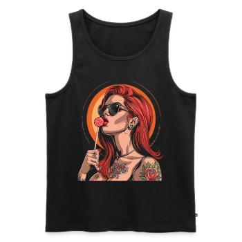 Rote Haare Rockabilly Pin Up Girl 50s - Männer Premium Bio Tank Top - Schwarz - Vorne - AI Model Male 178 light (178cm)