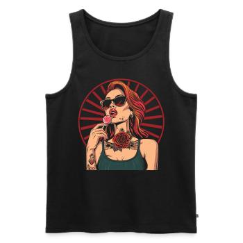 Rote Haare Rockabilly Pin Up Girl 50s - Männer Premium Bio Tank Top - Schwarz - Vorne - AI Model Male 178 light (178cm)