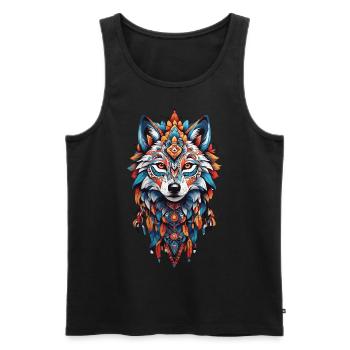 spirituel du loup Mandala et plumes indiennes - Débardeur bio Premium Homme - noir - Devant - AI Model Male 178 light (178cm)