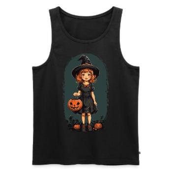 Vintage Halloween Hexe Kürbis Retro Design - Männer Premium Bio Tank Top - Schwarz - Vorne - Michal (187cm)