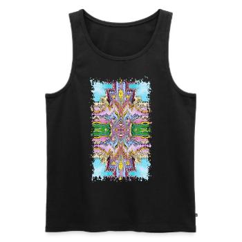 Motif psychédélique classique, rose et bleu - Débardeur bio Premium Homme - noir - Devant - Michal (187cm)