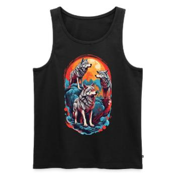 Lustige Wolfsgang Farbenfrohes Mond heulen - Männer Premium Bio Tank Top - Schwarz - Vorne - AI Model Male 178 light (178cm)