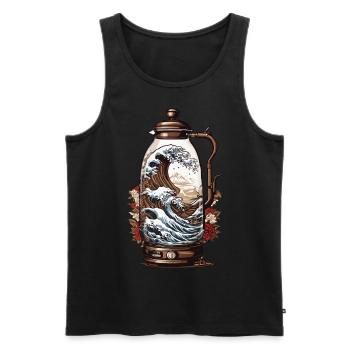 Vintage café vague Japon Design esthétique - Débardeur bio Premium Homme - noir - Devant - Michal (187cm)