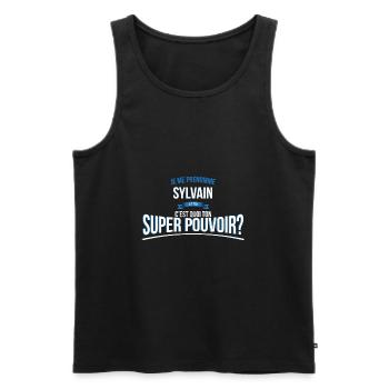 Sylvain super pouvoir cadeau - Débardeur bio Premium Homme - noir - Devant - Michal (187cm)