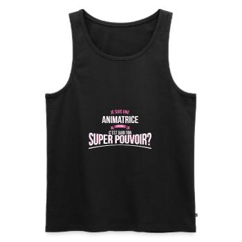 Animatrice super pouvoir cadeau - Débardeur bio Premium Homme - noir - Devant - Michal (187cm)