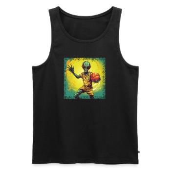 Green alien basketball player in sunset - Men's Premium Organic Tank Top - black - Front - AI Model Male 178 light (178cm)