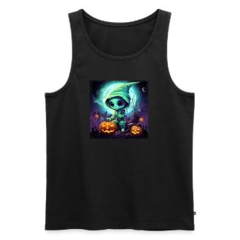 Alien Halloween: Green alien with pumpkin - Men's Premium Organic Tank Top - black - Front - AI Model Male 178 light (178cm)