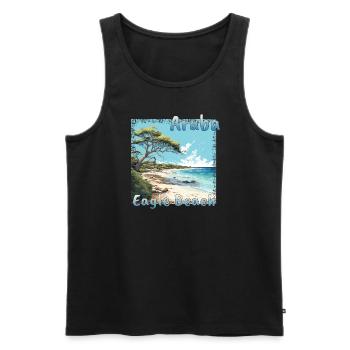 Ambiance estivale à Aruba : Eagle Beach avec un T Grunge - Débardeur bio Premium Homme - noir - Devant - AI Model Male 178 light (178cm)