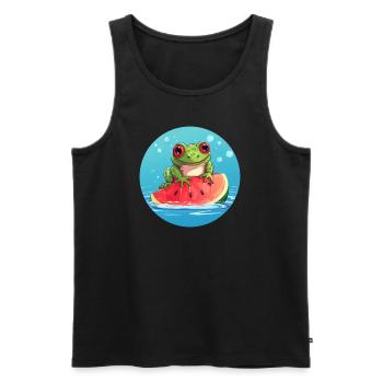 Frog on watermelon in the sea - Men's Premium Organic Tank Top - black - Front - Michal (187cm)