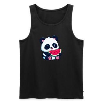 Un panda mignon mange de la pastèque - Débardeur bio Premium Homme - noir - Devant - Michal (187cm)