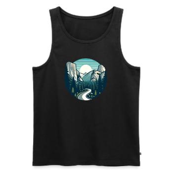 Landscape, Mountains, Forests, Sun - Men's Premium Organic Tank Top - black - Front - AI Model Male 178 light (178cm)