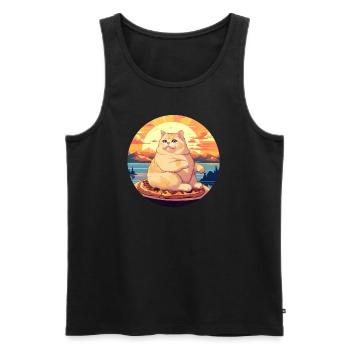 Sonnenuntergangs-Schmaus: Mollige Katze genießt - Männer Premium Bio Tank Top - Schwarz - Vorne - AI Model Male 178 light (178cm)