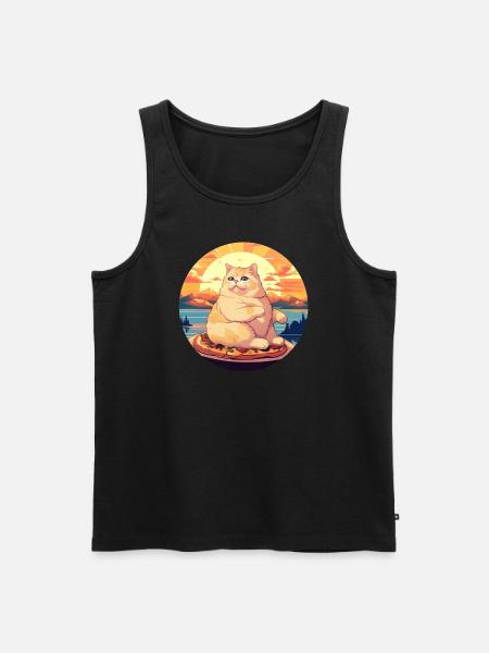 Sunset Feast: Chubby Cat Enjoys - Men's Premium Organic Tank Top - black