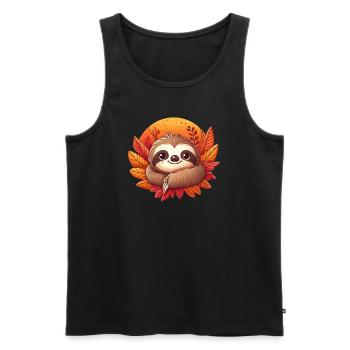 Cozy Autumn: Cute Sloth in Colorful Foliage - Men's Premium Organic Tank Top - black - Front - Michal (187cm)