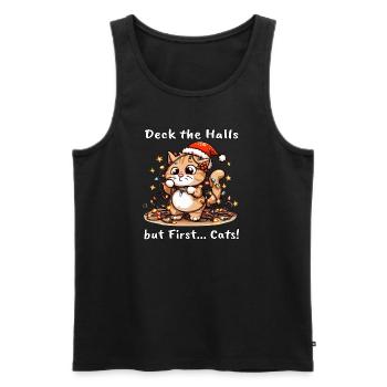 Deck the Halls but First... Cats! Feline - Men's Premium Organic Tank Top - black - Front - Michal (187cm)