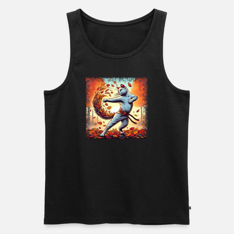 Karate-Kater im Herbstlaub - Männer Premium Bio Tank Top - Schwarz