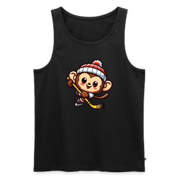 Cooler Schimpanse Eishockeyspieler - Eisarena-Meis - Männer Premium Bio Tank Top - Schwarz - Vorne - Michal (187cm)